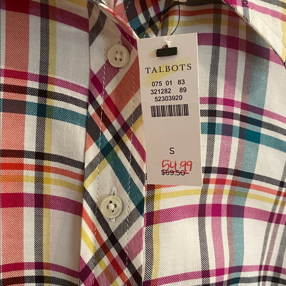 TALBOTS SIZE SMALL POPPY PLAID CLASSIC COTTON SHIRT - New with Tags - Picture 4 of 8